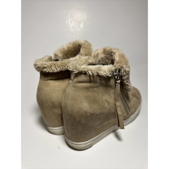 Sofft Tan Faux Suede Fur Trim‎ Wedge Ankle Booties Fashion Comfort Shoes - Picture 4 of 12